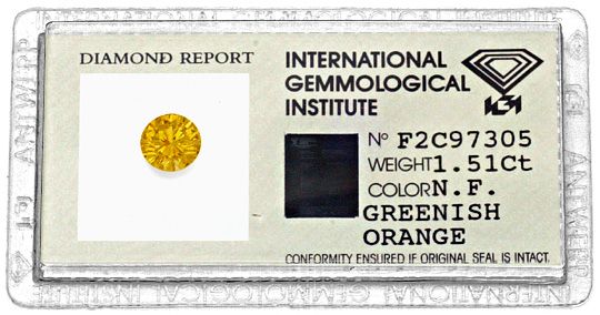 Foto 1 - Natural Fancy Greenish Orange Diamant 1,51 Brillant IGI, D6188