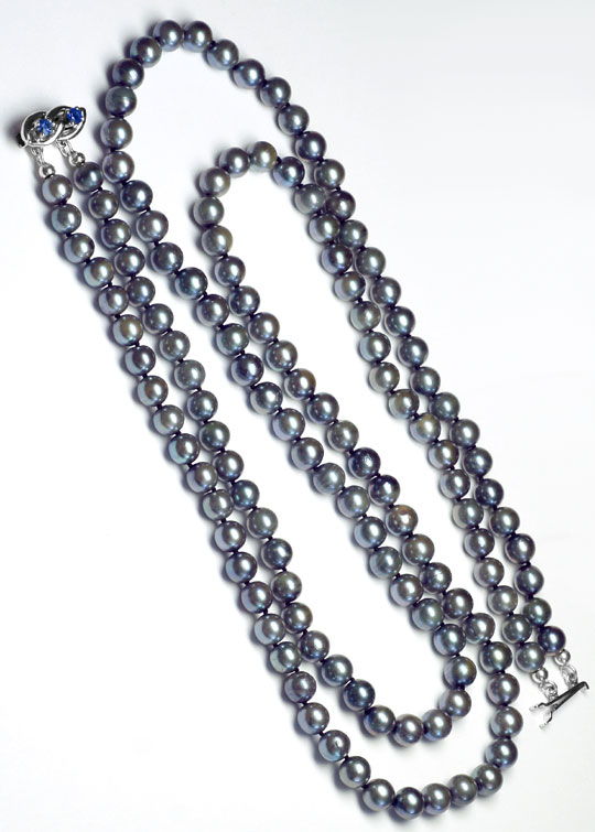 Foto 3 - Zweireihige Anthrazit Silber Perlenkette Goldverschluss, S4225